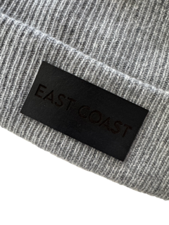 East Coast Wool/Cashmere Beanie in Gray with Black leather
