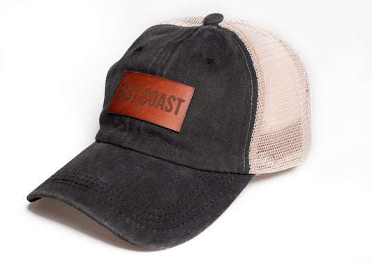 East Coast Brown Leather Patch Hat in Faded Black