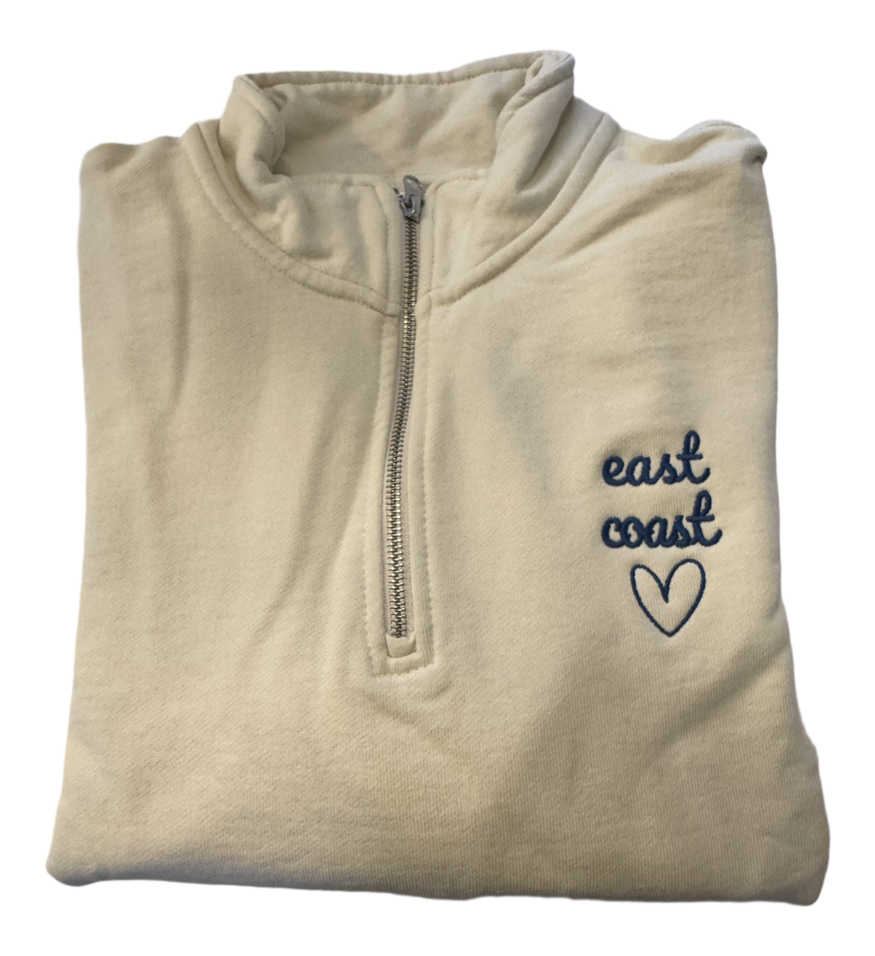 East Coast Love Embroidered Quarter Zip Sweatshirt NEW!