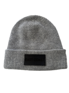East Coast Wool/Cashmere Beanie in Gray with Black leather